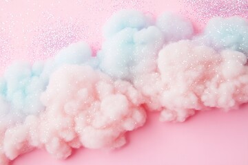 Poster - Soft pastel clouds in shades of blush, lilac, and sky blue blend seamlessly, enhanced by sparkling glitter highlights that add a whimsical touch, evoking a dreamy ambiance