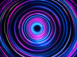 © joeycheung - Abstract image featuring concentric circles of vibrant neon pink and blue light, creating a hypnotic and dynamic visual effect.  The glowing rings radiate outwards from a central dark core.