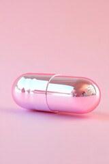 Poster - An abstract metallic sculpture highlights a pill, softly illuminated to enhance its artistic appeal and uniqueness. The carefully designed centerpiece invites contemplation of its value