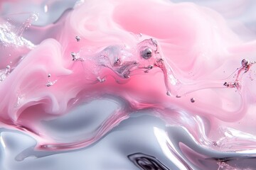 Poster - A polished chrome surface serves as a backdrop for soft, swirling pink smoke infused with neon elements, evoking a dreamy and otherworldly feel, enhancing the visual experience