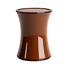 Poster - The image shows a brown, glossy, hourglass-shaped container, likely for display or product presentation.