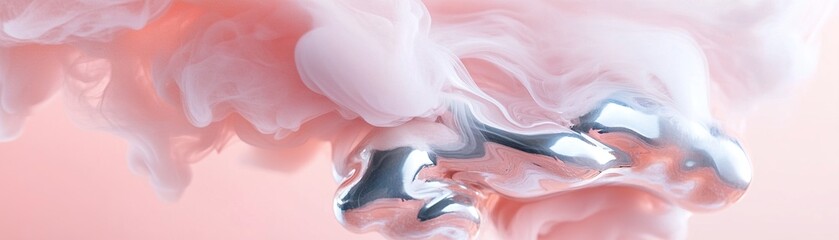 Poster - Polished chrome reflects swirling pink smoke, infusing the environment with a dreamy and surreal atmosphere that captivates the senses. The movement adds depth and allure
