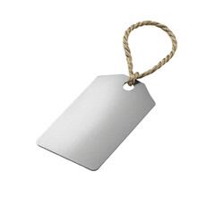 Poster - A blank metal tag with a rustic rope loop, ideal for branding or product labeling.