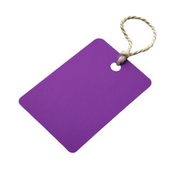Poster - A blank purple rectangular tag with a small hole and a twine loop is shown against a black background.