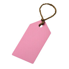 Poster - A pink rectangular gift tag with a brown twine loop is shown against a black background.