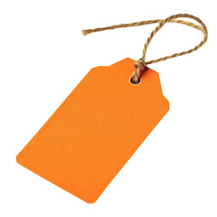 Poster - An orange blank gift tag with a hole and tied with twine is shown against a black background.
