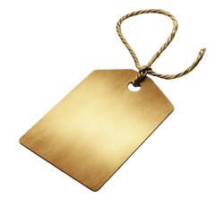 Poster - A gold colored blank tag is shown isolated against a black background with a piece of twine tied to it.