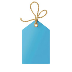 Poster - A blank light blue tag tied with a piece of twine, suitable for various commercial uses.