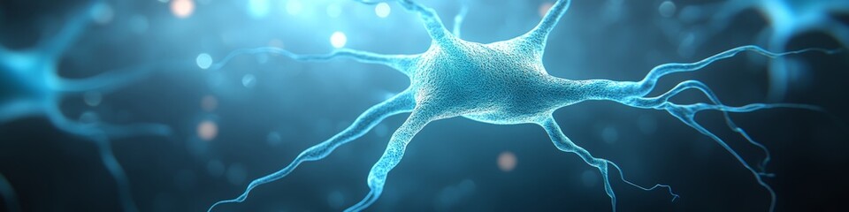 Poster - Blue Neuron Network, Brain Cell Connections, Neural Pathways, Microscopic View, Neuroscience