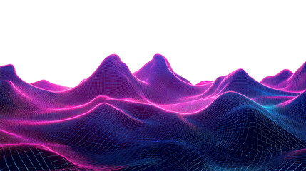 Futuristic Neon Wireframe Landscape on Transparent Background