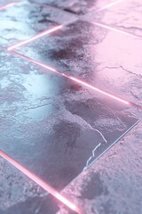 Poster - A reflective chrome surface showcases a faint pink neon grid pattern, enhancing the modern aesthetic with ample space for striking text and graphic elements, perfect for digital projects and designs