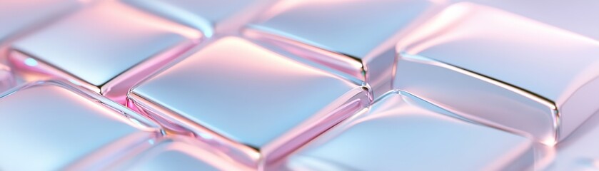 Poster - shimmering chrome surfaces reflect a gentle pink neon grid, offering a modern and futuristic ambianc