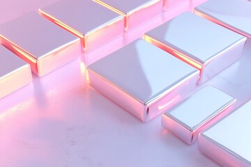 Poster - a reflective chrome surface features a subtle pink neon grid pattern, creating an atmospheric vibe. 