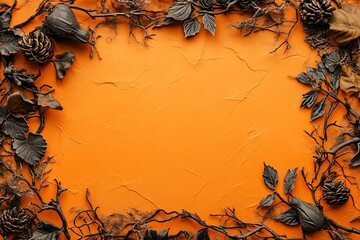 Wall Mural - Halloween Border with Dark Branches and Orange Background