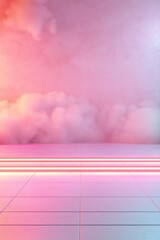 Poster - A vibrant red and pink neon grid fades into a soft, misty background, creating an inviting and retro atmosphere. Ample space is available for custom text in the upper section