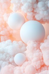 Poster - Glowing orbs float gently among soft clouds in pastel hues, evoking a serene and dreamlike atmosphere with smooth textures that invite relaxation