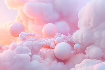 Poster - A soothing blend of soft clouds and radiant orbs in gentle pastel shades fills the space, evoking a tranquil and dreamlike feeling with smooth textures
