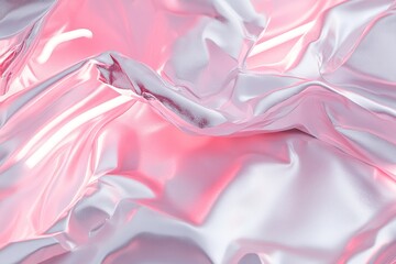 Poster - reflective liquid chrome flows in smooth ripples, enhanced by vibrant pink neon light streaks creati
