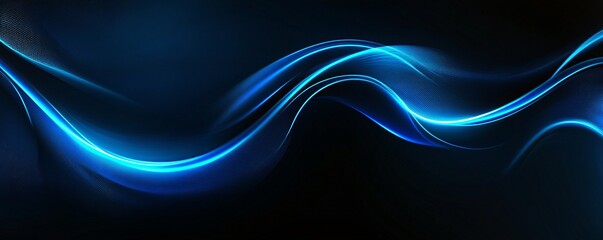 Wall Mural - Abstract blue wave light streaks against black background
