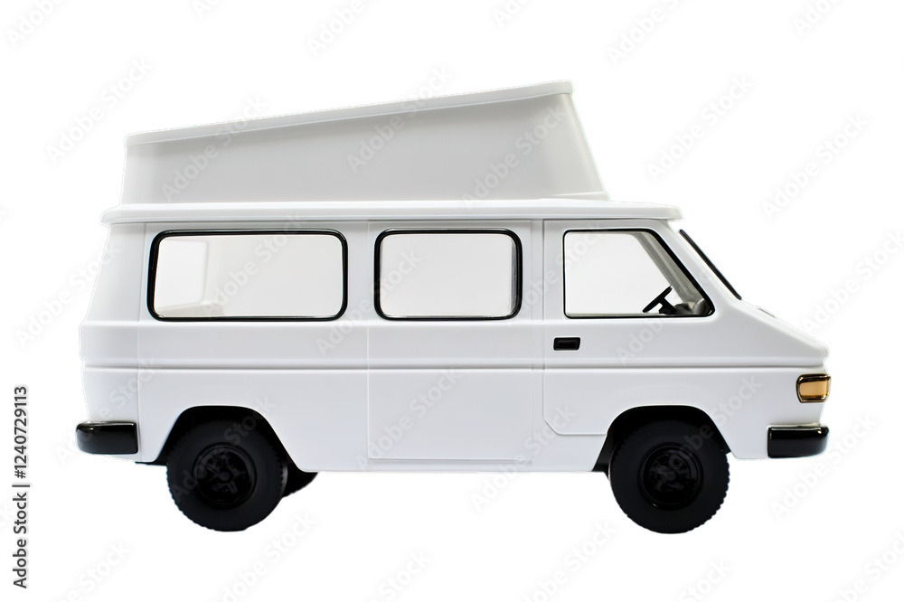 Side view of white popup camper van isolated on transparent background ...