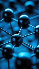 Poster - Network of Interconnected Nodes, Abstract Background with Blue Lines and Spheres, Illustration