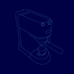 Poster - A coffee maker with a handle and a cup. The coffee maker is on a blue background