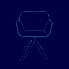 Poster - A chair is shown in a blue color. The chair is made of wood and has a modern design. The chair is shown in a blue image, which gives it a minimalist and sleek appearance