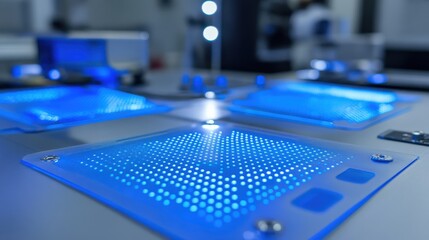 Poster - Blue LED Light Display on Modern Technology Surface