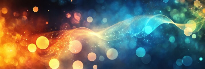 Fototapete - Bright colorful abstract background with swirling shapes and bokeh effects highlighting a space for text insertion. Generative AI