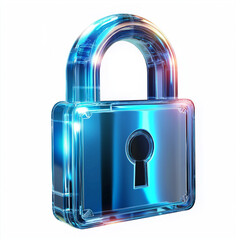 Wall Mural - digital lock icon, cyber security symbol, holographic effect, metallic and blue, isolated on white background