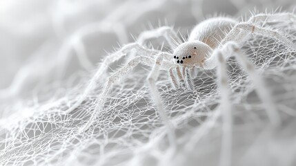 White spider on web, macro shot, blurred background, nature
