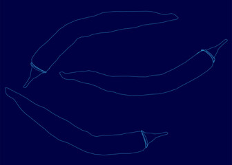 Poster - Three peppers are shown in a blue background. The peppers are all different sizes and are arranged in a way that makes them look like they are growing out of the ground. The image has a calm