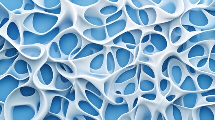 Fototapete - A close-up of an intricate white texture with organic shapes on a blue background.
