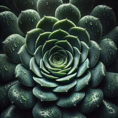 Wall Mural - Close-up view of a succulent plant, specifically focusing on its central rosette.
