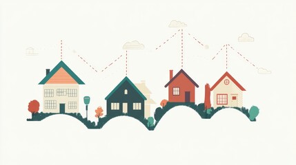 Poster - A chart depicting homes at various levels, representing the growth of the real estate market and the rise in property values over time