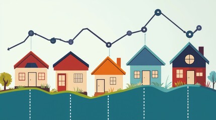 Poster - A chart depicting homes at various levels, representing the growth of the real estate market and the rise in property values over time