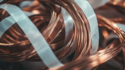 Poster - A clear and detailed shot of twisted copper wires covered with white electrical tape, symbolizing precise and safe electrical installations.