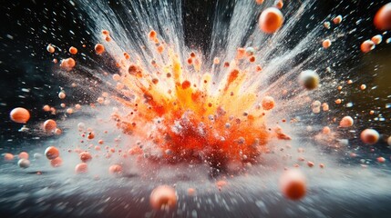 Poster - A dynamic scene of vivid Styrofoam mini balls exploding outward, with motion blur adding an energetic, action-packed feeling.