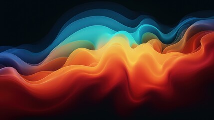 Poster - Vibrant Waves of Color Flowing Together in a Stunning Rainbow Spectrum of Orange, Blue, and Other Bright Tones on a Dark Background