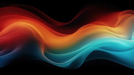 Poster - vibrant wave abstract background with orange, blue, and rainbow colors flowing elegantly through a d