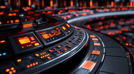 Poster - Futuristic Control Panel with Orange Lights and Technology Features