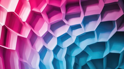 Poster - A futuristic design of hexagonal shapes in cyan and magenta, arranged in a gradient to create a layered, dynamic effect.