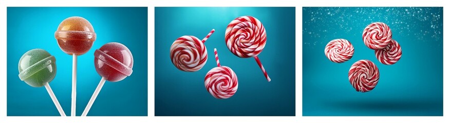 Aufkleber - Colorful lollipops, swirl designs, and vibrant colors on a blue background.  A sweet treat image.