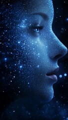 Poster - Cosmic Woman. Digital Art. Female Profile With Abstract Particles On A Dark Space Background.