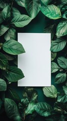 Fototapete - Create your own message with a blank paper surrounded by vibrant green leaves. Generative AI