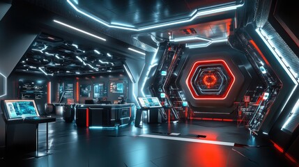 Poster - A modern, digital design featuring a D-shaped hexagonal pattern with illuminated edges, creating a dynamic and futuristic look.