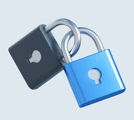 Fototapete - 3d rendering of two locks crossed together. stylized simple 3d illustration for business and finance