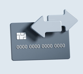 Poster - 3d rendering of credit card with transfer arrow. stylized simple 3d illustration for business and finance