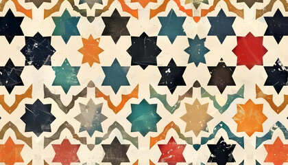 Poster - Colorful geometric pattern featuring star shapes in a vintage style, suitable for backgrounds