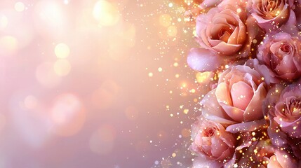Poster - Ethereal Glow with Soft Pink Roses in a Dreamy Blurred Background Creating a Magical Atmosphere